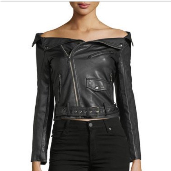Haute Rogue Jackets & Blazers - Sale 🎉 NWT Vegan Leather Off Shoulder Blk Moto